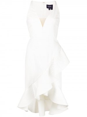 Платье с V-образным вырезом и оборками Marchesa Notte. Цвет: белый