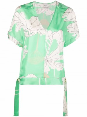 Шелковая блузка с цветочным принтом Alysi. Цвет: зеленый