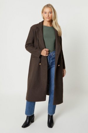 Длинное двубортное деловое пальто, коричневый Dorothy Perkins