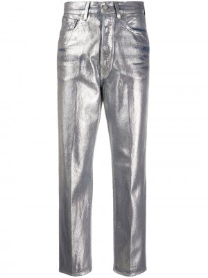 Укороченные брюки с завышенной талией и эффектом металлик Golden Goose. Цвет: серебристый