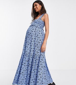 Синее платье с присборенной отделкой и цветочным принтом Maternity-Разноцветный Topshop