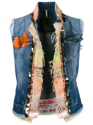 Декорированная джинсовая жилетка Alessandra Chamonix. Цвет: синий