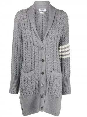 Кардиган-пальто фактурной вязки Thom Browne. Цвет: серый