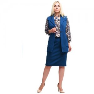 Кардиган женский в комплекте с блузой цветочный принт plus size (большие размеры) Бирюзовый OL/1803001/4-68 OLS. Цвет: бирюзовый