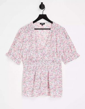 Блузка с баской розового цвета цветочным принтом Simply Be