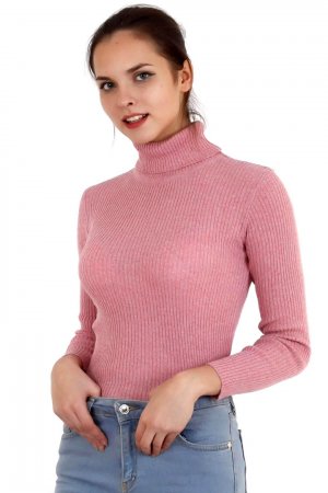 Женский вельветовый трикотажный свитер ярко-розового цвета с высоким воротником HZL22W-H100011 hazelin