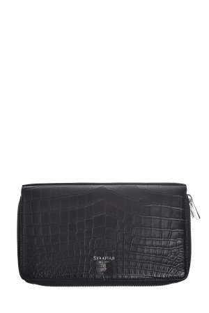 Классическое портмоне из фактурной кожи аллигатора с литым логотипом бренда SERAPIAN. Цвет: черный