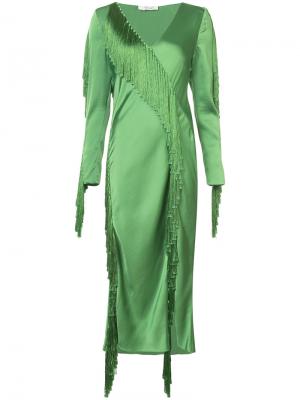 Платье с V-образным вырезом и бахромой Dvf Diane Von Furstenberg. Цвет: зелёный