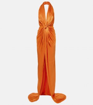 Шелковое платье colette со сборками и воротником-халтером. , апельсин Costarellos