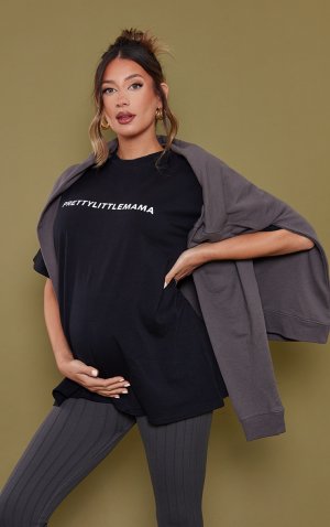 PRETTYLITTLEMAMA Черная футболка оверсайз для беременных PrettyLittleThing