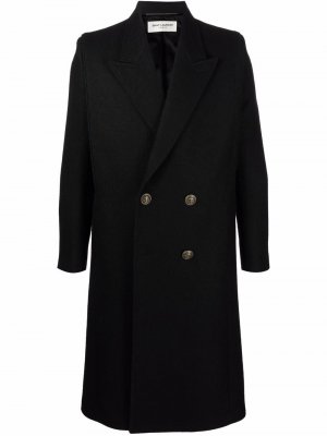 Двубортное пальто строгого кроя Saint Laurent. Цвет: черный