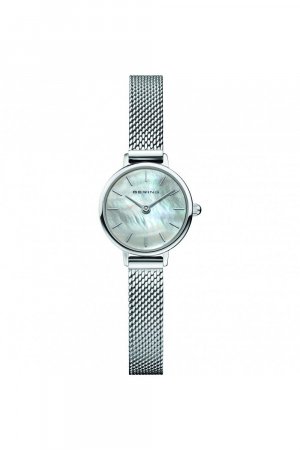 Классические аналоговые кварцевые часы из нержавеющей стали — 11022-004, белый Bering