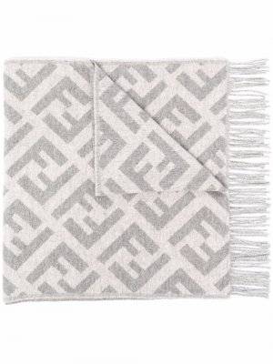 Кашемировый шарф с логотипом FF Fendi. Цвет: серый