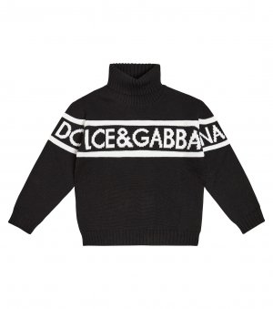 Свитер с высоким воротником из натуральной шерсти логотипом , черный Dolce&Gabbana Kids
