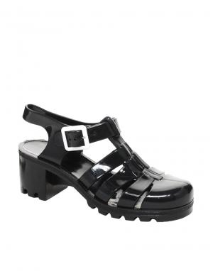 Черные силиконовые босоножки на каблуке Juju. Цвет: черный