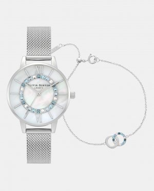 Комплект женских часов Wonderland OBGSET161 и стального браслета , серебро Olivia Burton