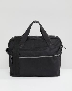 Черный фактурный портфель с отделением для ноутбука и заклепками ASOS DESIGN. Цвет: черный