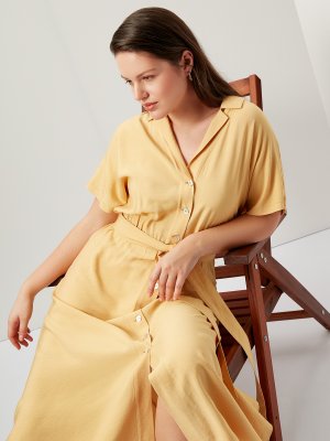 Платье-рубашка с коротким рукавом LALIS. Цвет: желтый