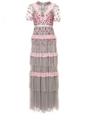 Длинное платье с вышивкой Needle & Thread. Цвет: фиолетовый