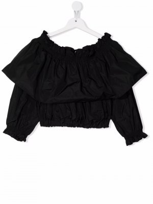 Укороченная блузка с открытыми плечами MSGM Kids. Цвет: черный