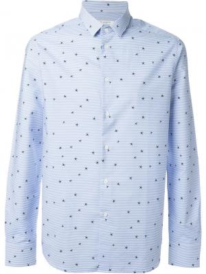 Полосатая рубашка с принтом звезд Paolo Pecora. Цвет: синий