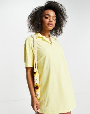 Платье-рубашка поло лимонного цвета с коротким рукавом -Желтый Lola May