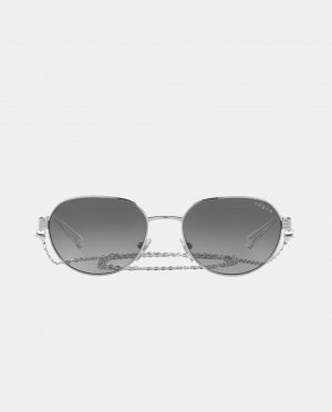 Женские солнцезащитные очки-авиаторы серебристого металла, серебро Vogue