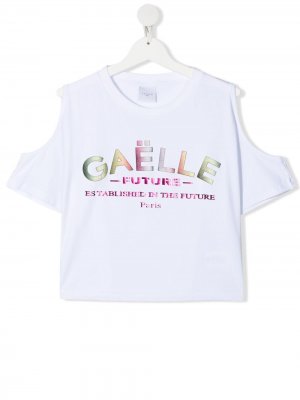 Топ с логотипом Gaelle Paris Kids. Цвет: белый
