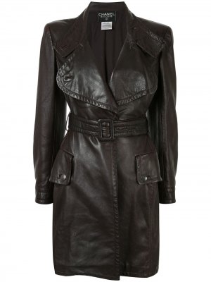 Пальто средней длины с поясом Chanel Pre-Owned. Цвет: коричневый
