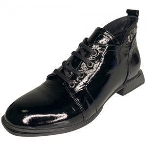 Ботинки лаковые квадратный каблук шнурок высокий задник с металлическими кругами (2781) Corta Mussi. Цвет: черный