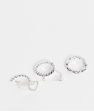 Набор из 5 серебристых колец с разными дизайнами в виде колючей проволоки и сердца -Серебристый Topshop