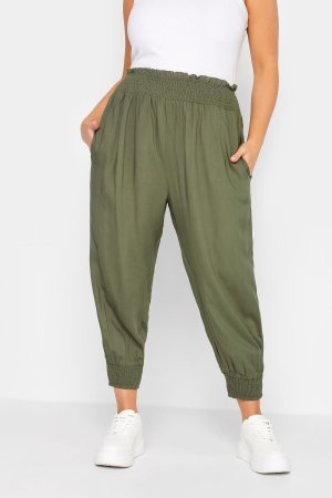 Укороченные брюки-шаровары со складками , зеленый Yours