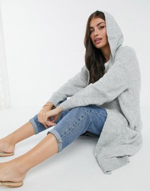 Relaxed maxi cardigan with hood-Серый M Lounge