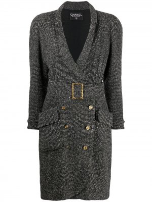 Двубортное пальто 1980-х годов Chanel Pre-Owned. Цвет: серый