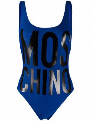 Logo-print V-back swimsuit Moschino. Цвет: синий