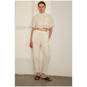 Белые брюки со льном , цвет белый натуральный, размер L INCITY. Цвет: белый