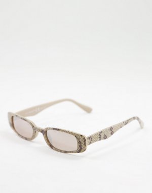 Квадратные солнцезащитные очки в узкой оправе со змеиным принтом Rubina-Коричневый цвет AJ Morgan