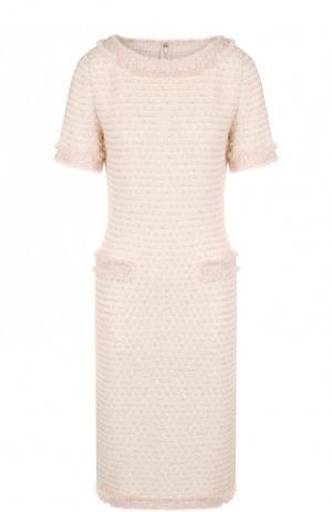 Приталенное твидовое платье с коротким рукавом St. John. Цвет: светло-розовый