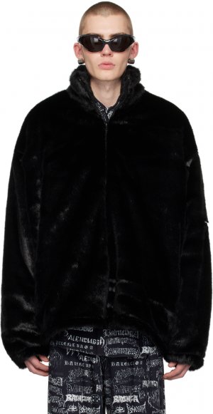 Черная лыжная куртка из искусственного меха Balenciaga
