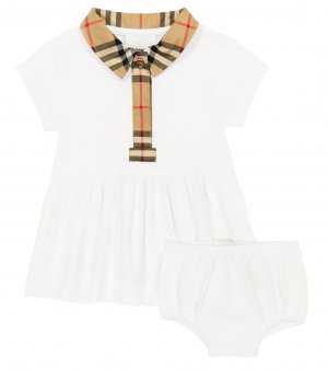 Комплект детского хлопкового платья и шароваров , белый Burberry