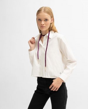 Женская рубашка с воротником лацканами и длинными рукавами , белый Noon