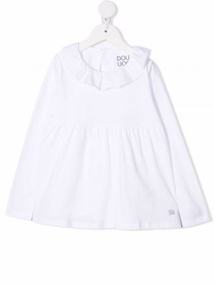 Блузка с длинными рукавами и оборками Douuod Kids. Цвет: белый