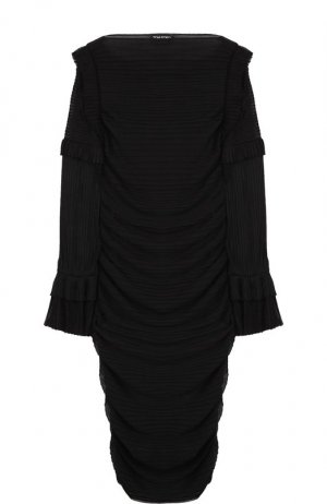 Приталенное шелковое платье-миди с длинным рукавом Tom Ford. Цвет: чёрный