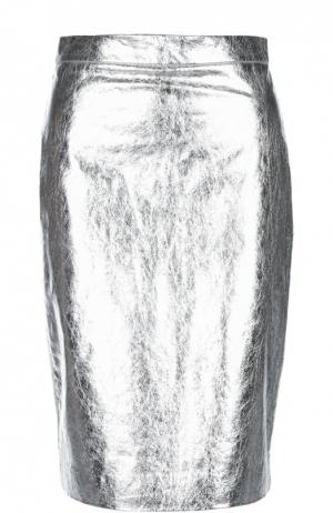 Кожаная юбка DKNY. Цвет: серебряный