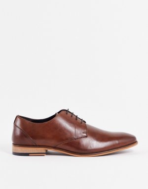 Коричневые кожаные туфли со шнуровкой -Коричневый цвет ASOS DESIGN