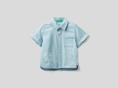 Рубашка с коротким рукавом Benetton. Цвет: голубой