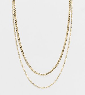 Позолоченное ожерелье в несколько рядов из цепочек плетения «фигаро» и панцирного -Золотистый Orelia