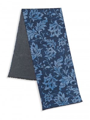 Шелковый шарф с принтом листьев , синий Kiton