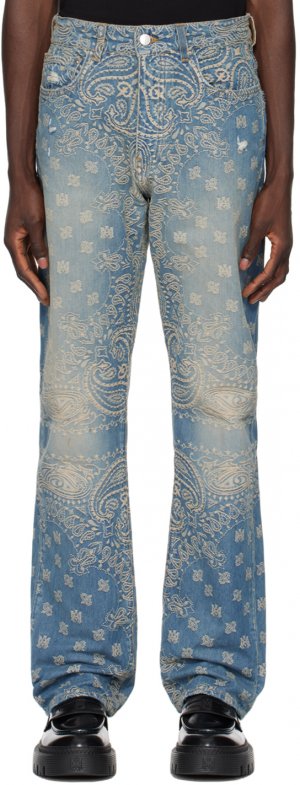 Синие жаккардовые прямые джинсы-бандана Amiri