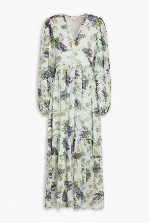 Платье макси из крепона со сборками и цветочным принтом Bytimo, мятный byTiMo